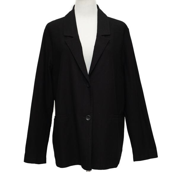 Eileen Fisher Black Viscose Blend Notched Jacket Blazer Size Large - Picture 1 of 11